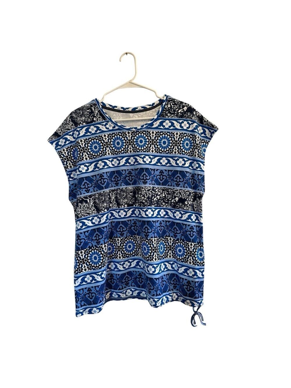Allison Daley Floral Sleeveless Blouse W/ Waist Tie Womens L Spring Summer Top